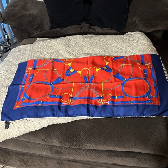 Celine scarf red and blue !CELINE large scarf 86 33″ red - Picture 5 of 7